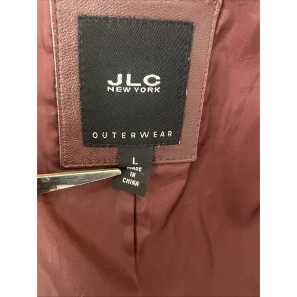 JLC New York Women Leather Coat Size L Buttery Soft Jacket Burgandy Maroon - Picture 9 of 10